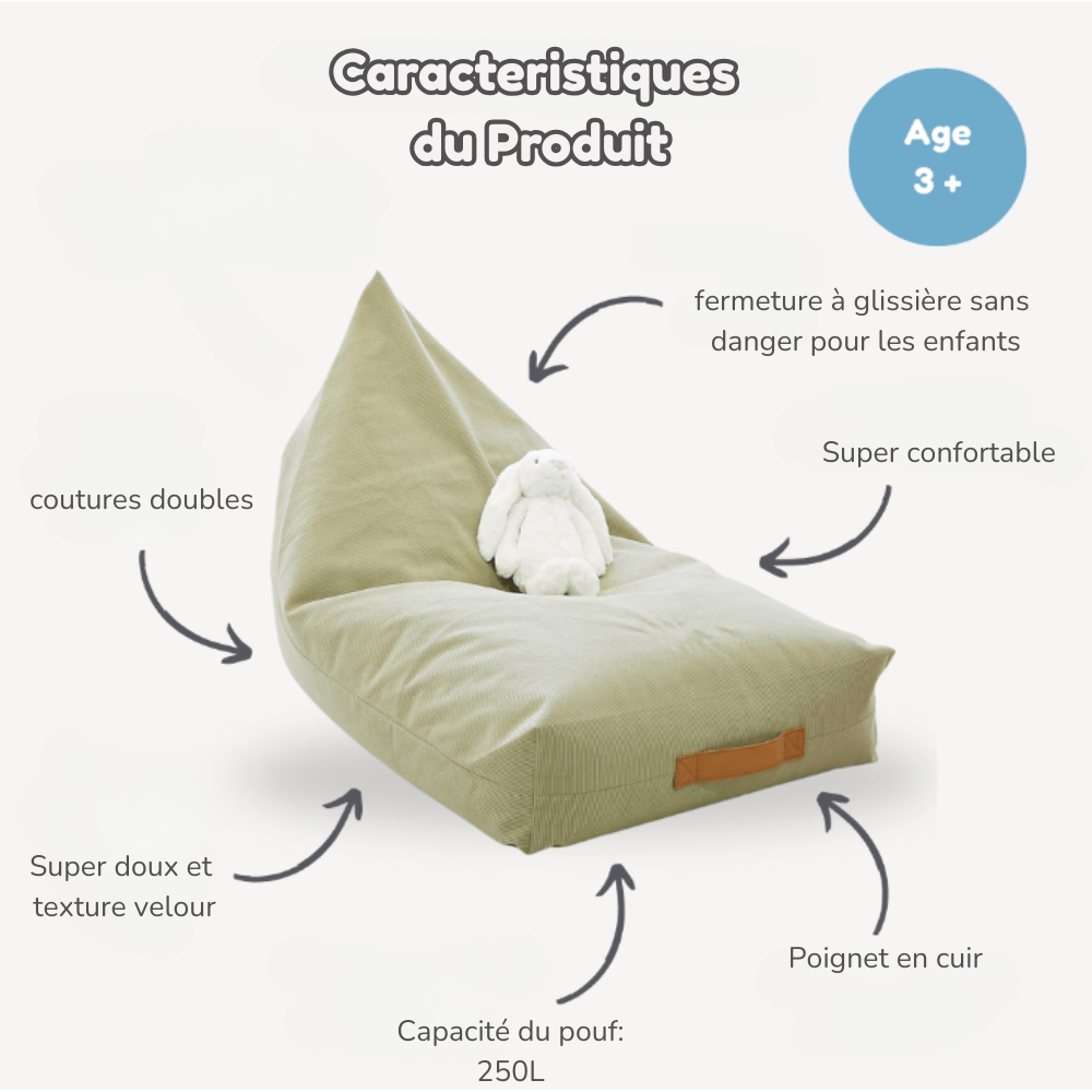 Pouf Arya en Velours Côtelé – Le cocon personnel de votre enfant