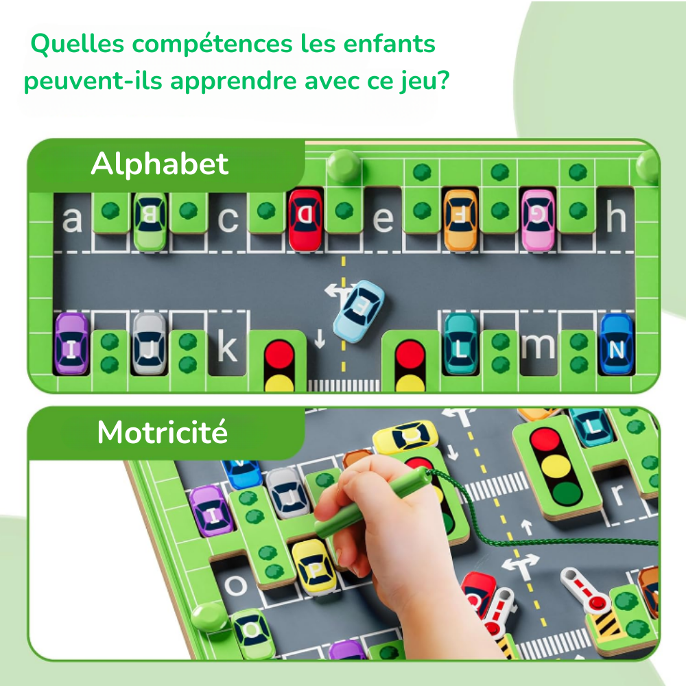 Labyrinthe de Voitures Alphabet Montessori – Apprendre les Lettres en S'Amusant