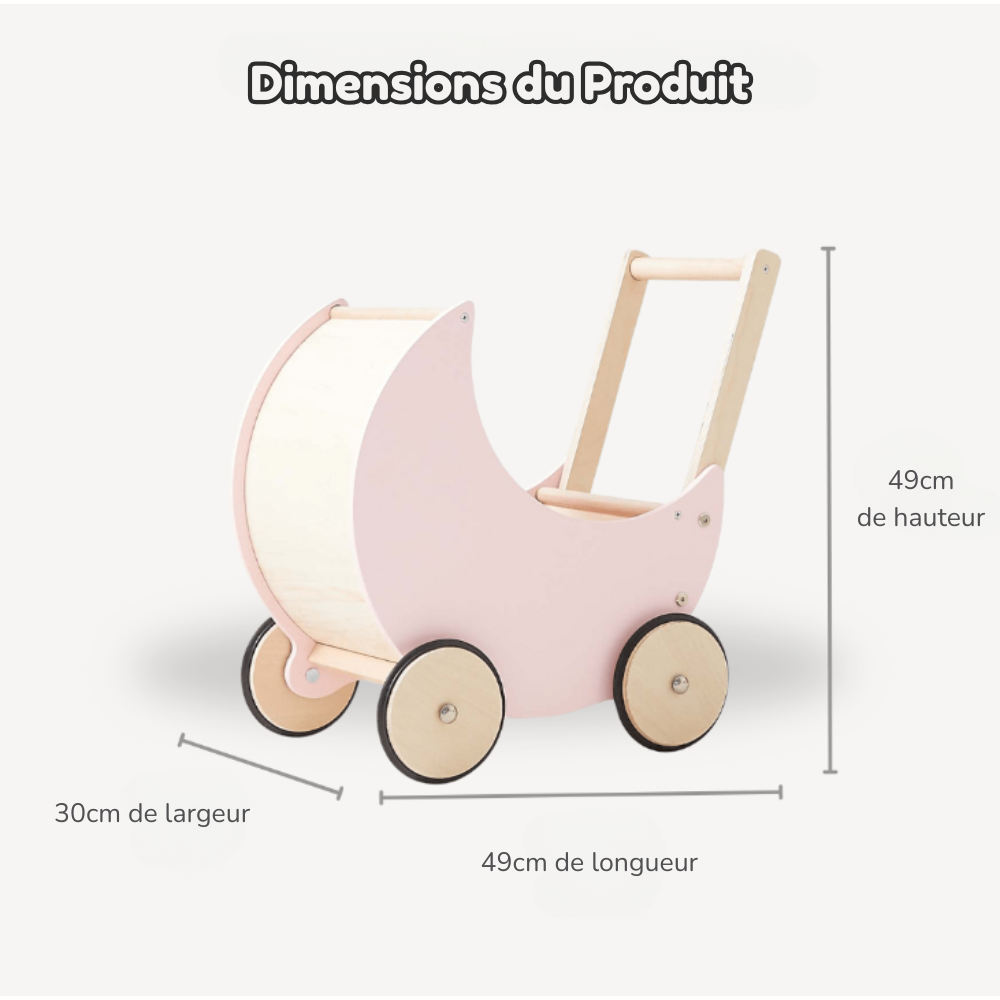 Poussette en Bois en Forme de Lune – Pour des Promenades Enchantées avec les Poupées