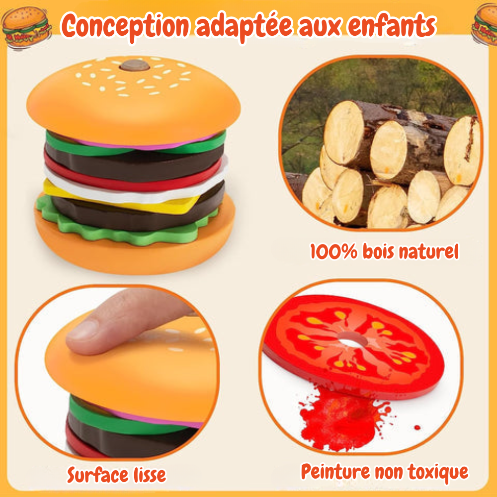 Jouet Burger à Empiler Montessori – Imaginer, Assembler, Grandir en S’Amusant