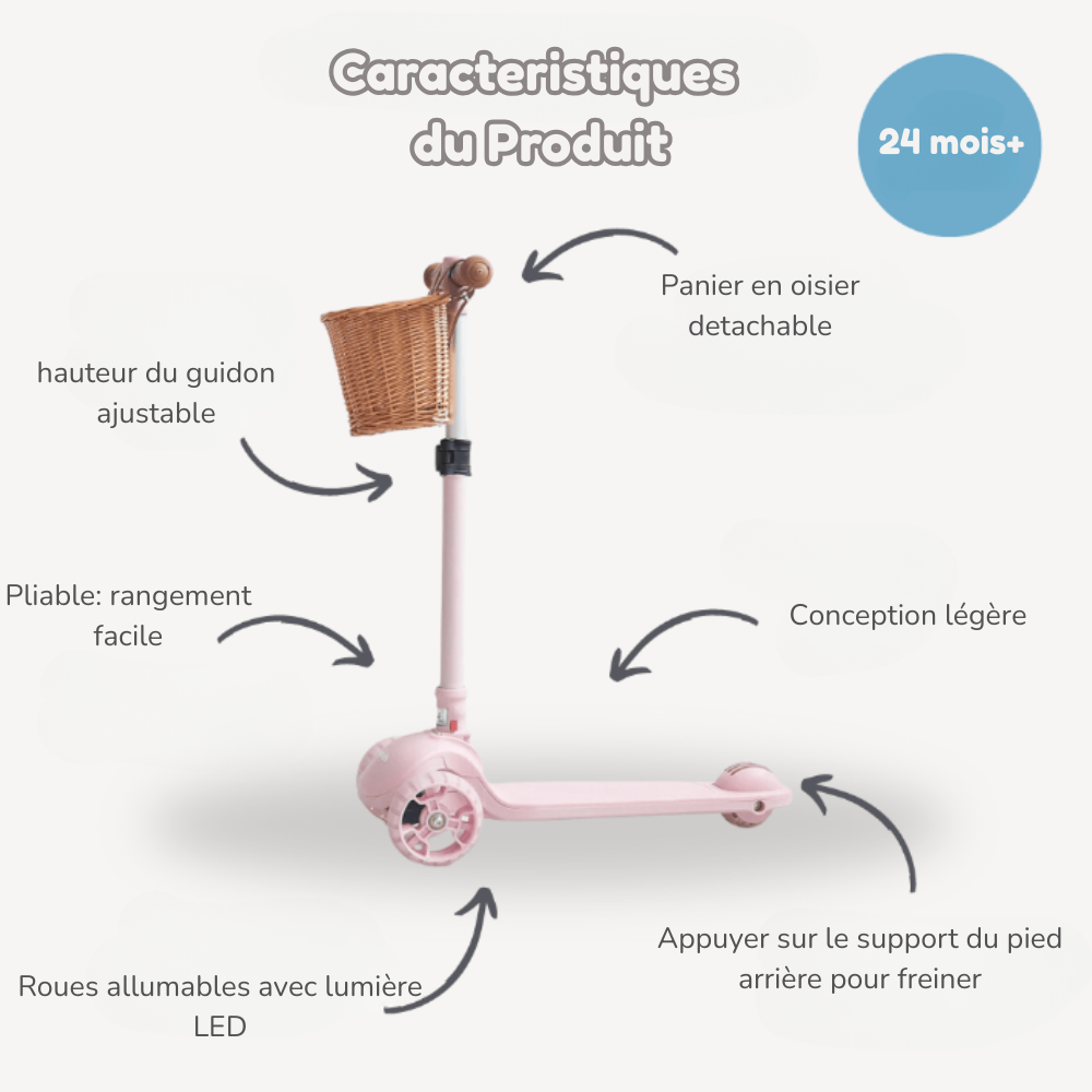 Trottinette 3 Roues avec Panier en Osier – Pour des Balades Enchantées